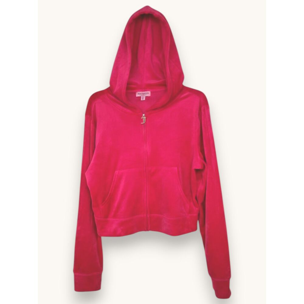 Juicy Couture Pink Velour Zip Hoodie Rhinestone Y2K XL